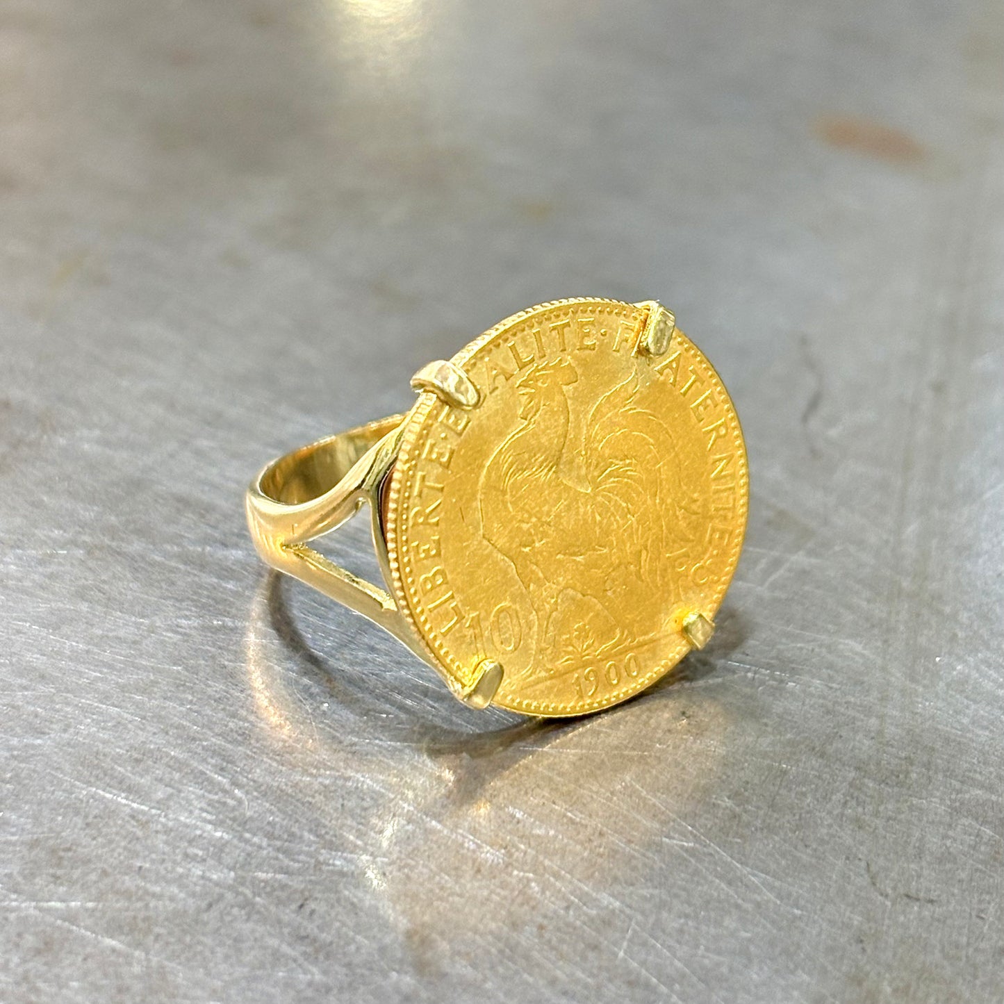 Bague Pièce - Or Jaune 750 & Pièce 10 Francs Marianne Coq