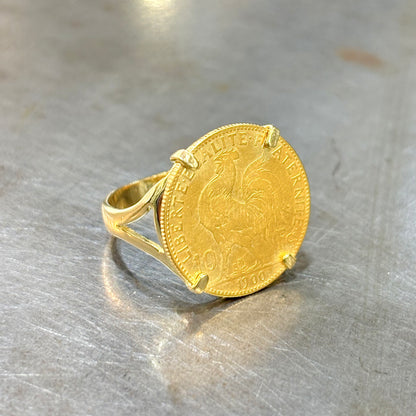 Bague Pièce - Or Jaune 750 & Pièce 10 Francs Marianne Coq