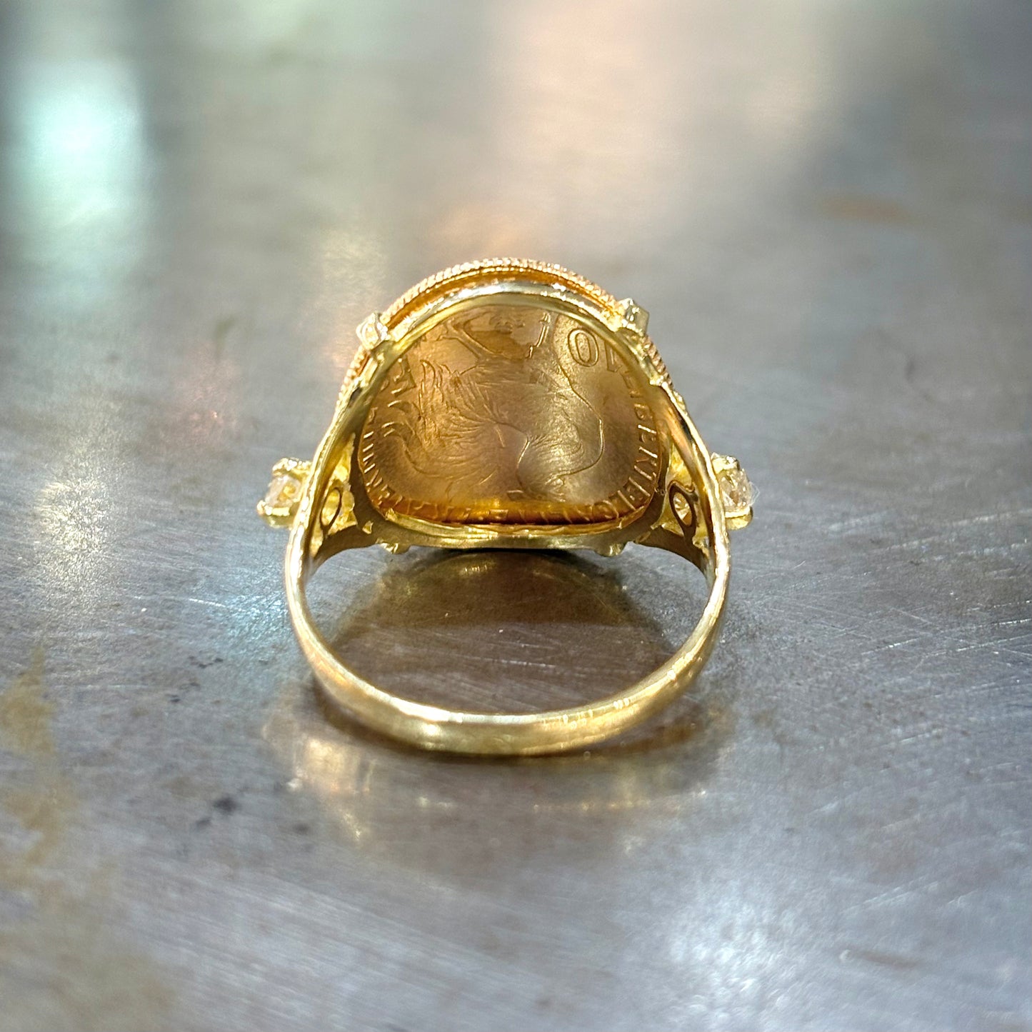 Bague Pièce - Or Jaune 750 & Pièce 10 Marianne Coq & Diamants