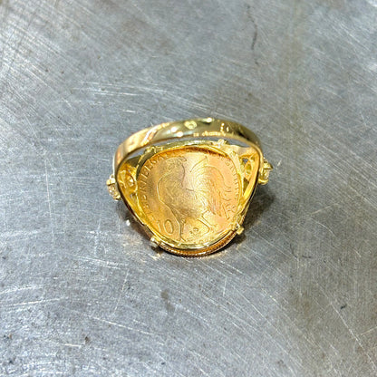 Bague Pièce - Or Jaune 750 & Pièce 10 Marianne Coq & Diamants