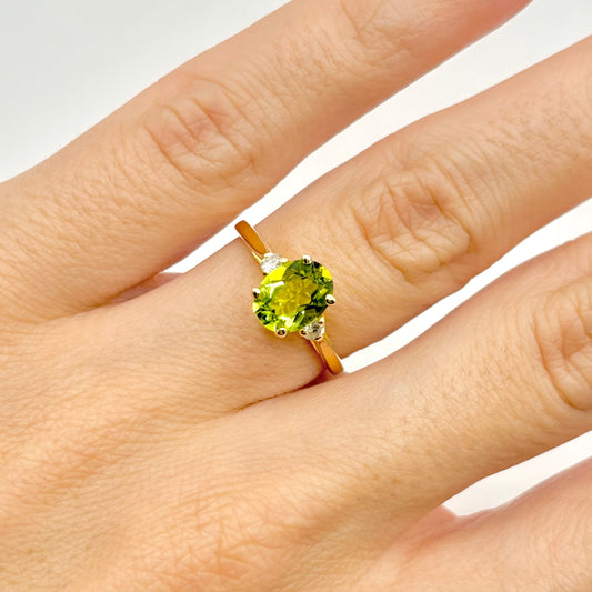 Bague Trilogie - Or Jaune 750 Péridot & Diamants