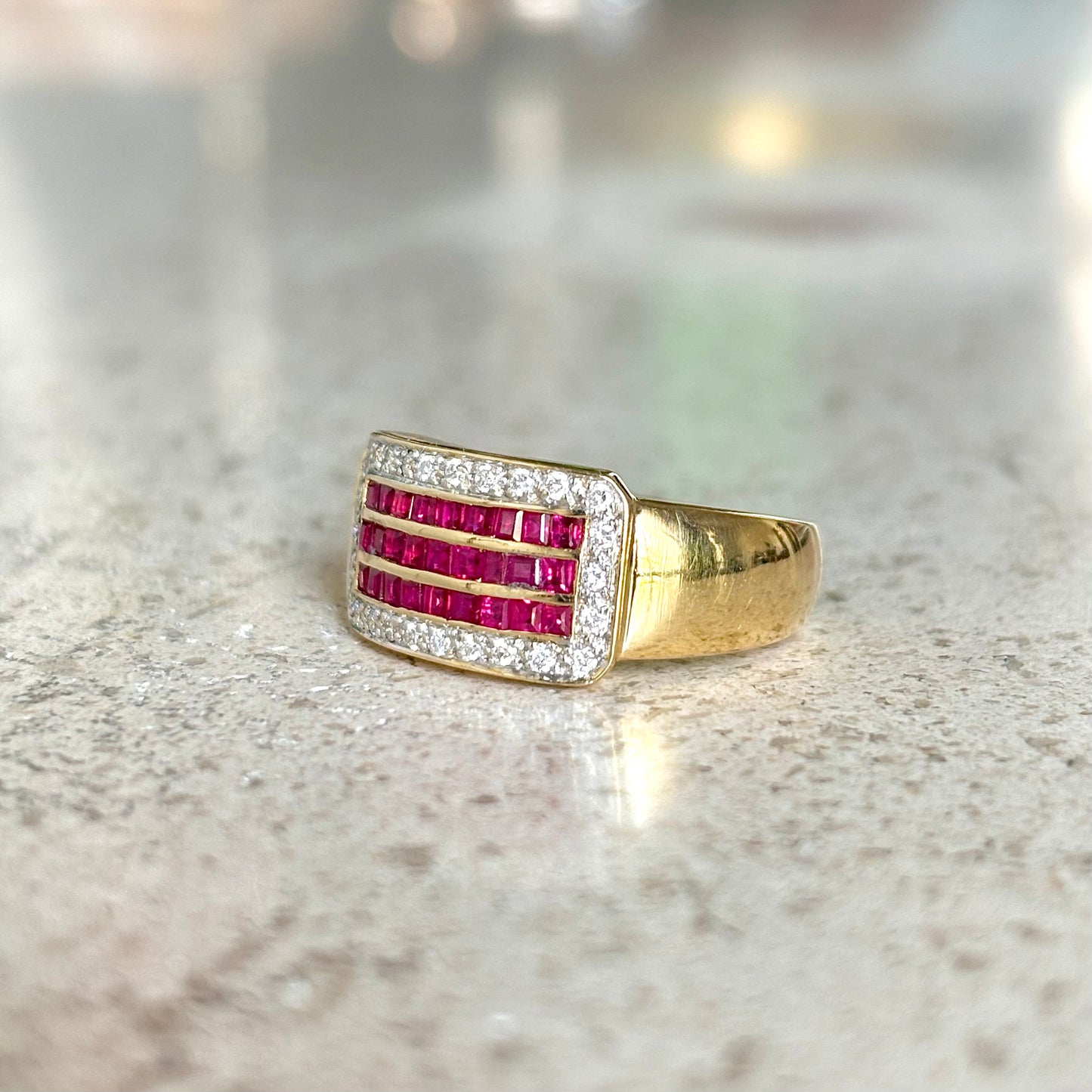 Bague Vintage Art Déco - Or Jaune 750 Rubis & Diamants