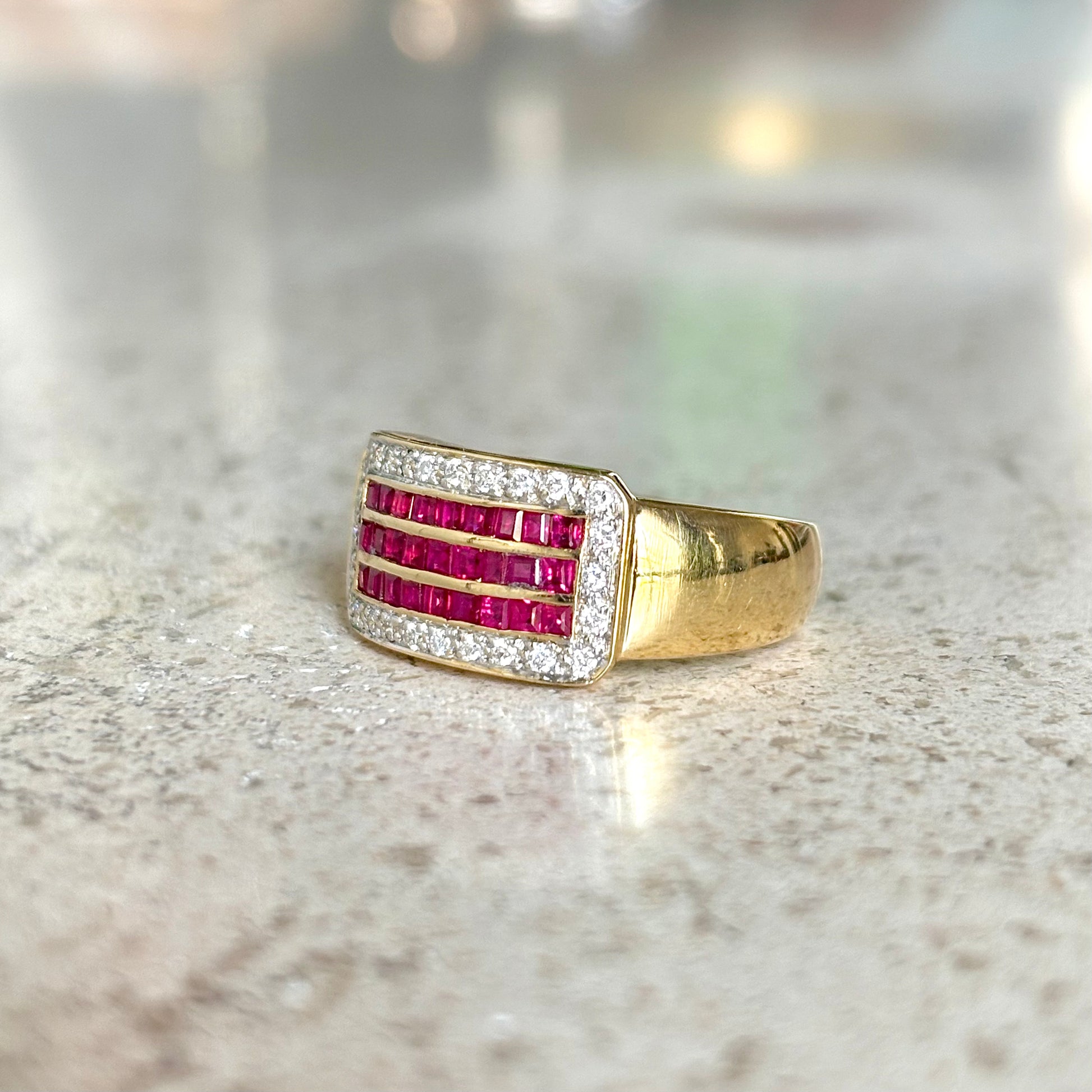 Bague Vintage Art Déco - Or Jaune 750 Rubis & Diamants