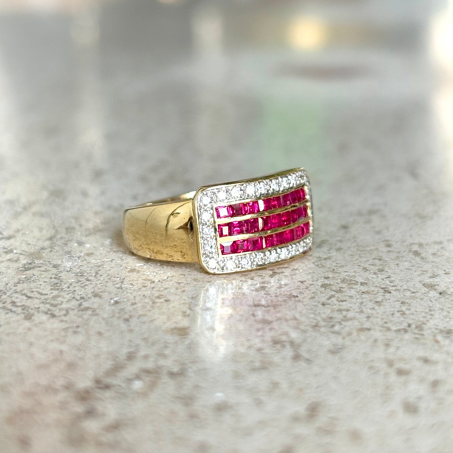 Bague Vintage Art Déco - Or Jaune 750 Rubis & Diamants