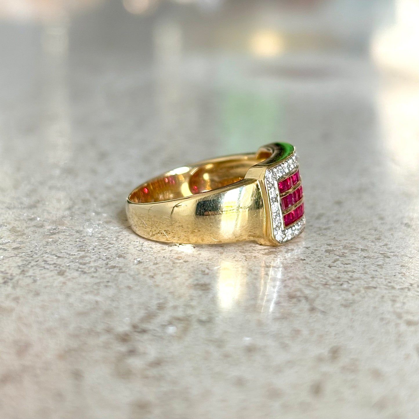 Bague Vintage Art Déco - Or Jaune 750 Rubis & Diamants