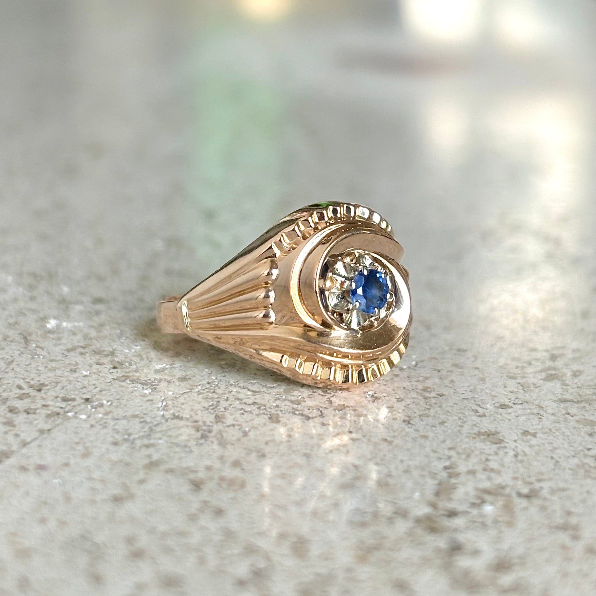 Bague Vintage Tourbillon - Or Jaune 750 & Saphir