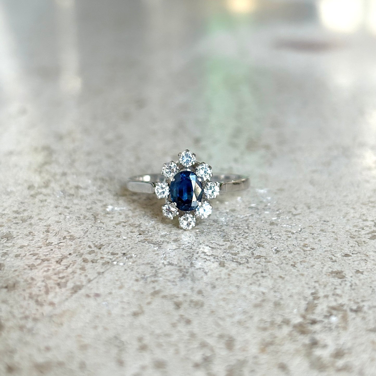 Bague Marguerite Vintage - Or Blanc 750 Saphir & Diamants
