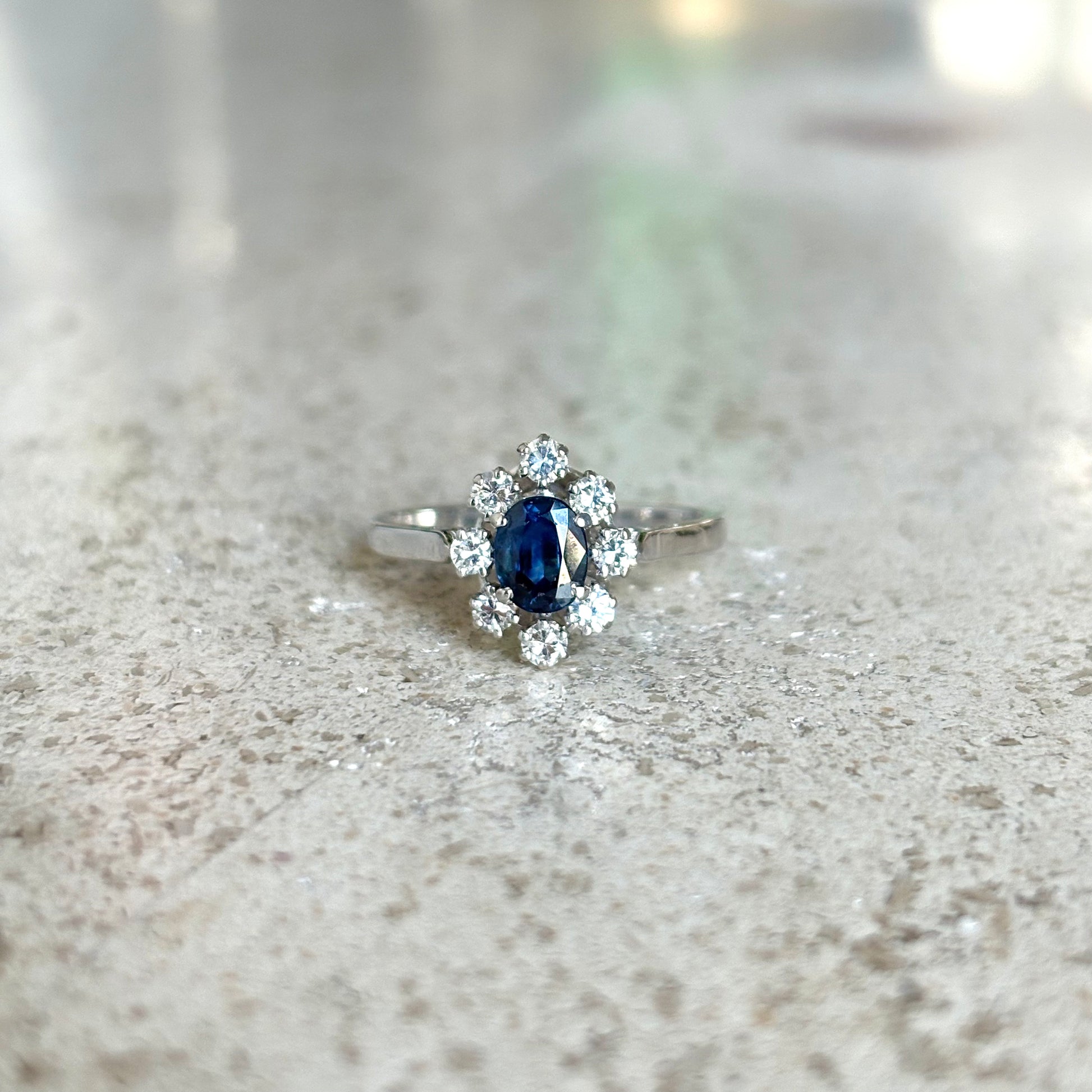 Bague Marguerite Vintage - Or Blanc 750 Saphir & Diamants