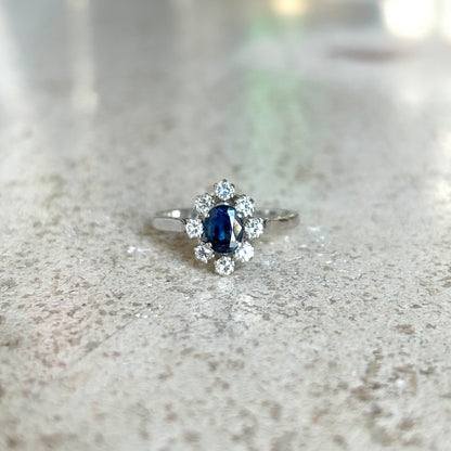 Bague Marguerite Vintage - Or Blanc 750 Saphir & Diamants