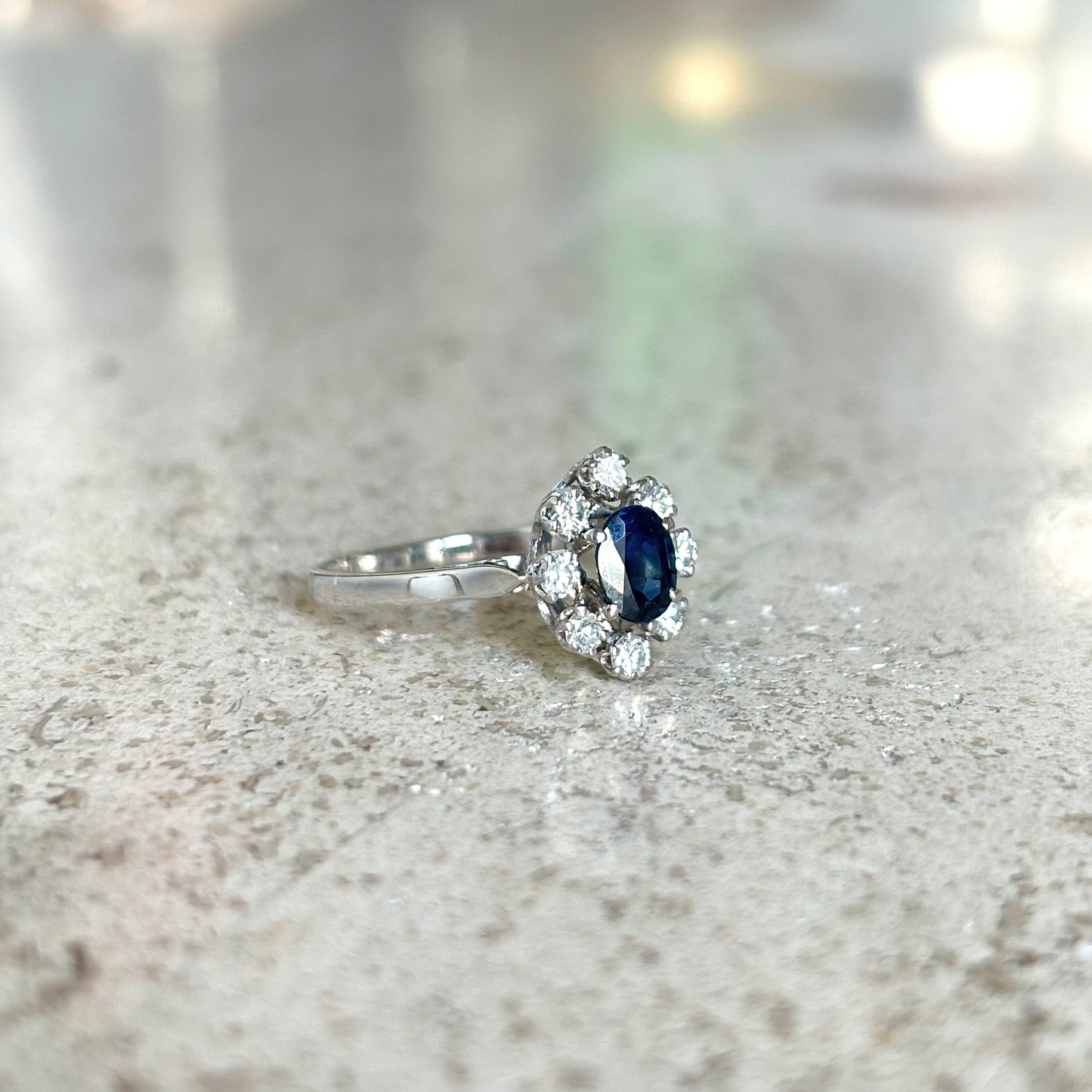 Bague Marguerite Vintage - Or Blanc 750 Saphir & Diamants