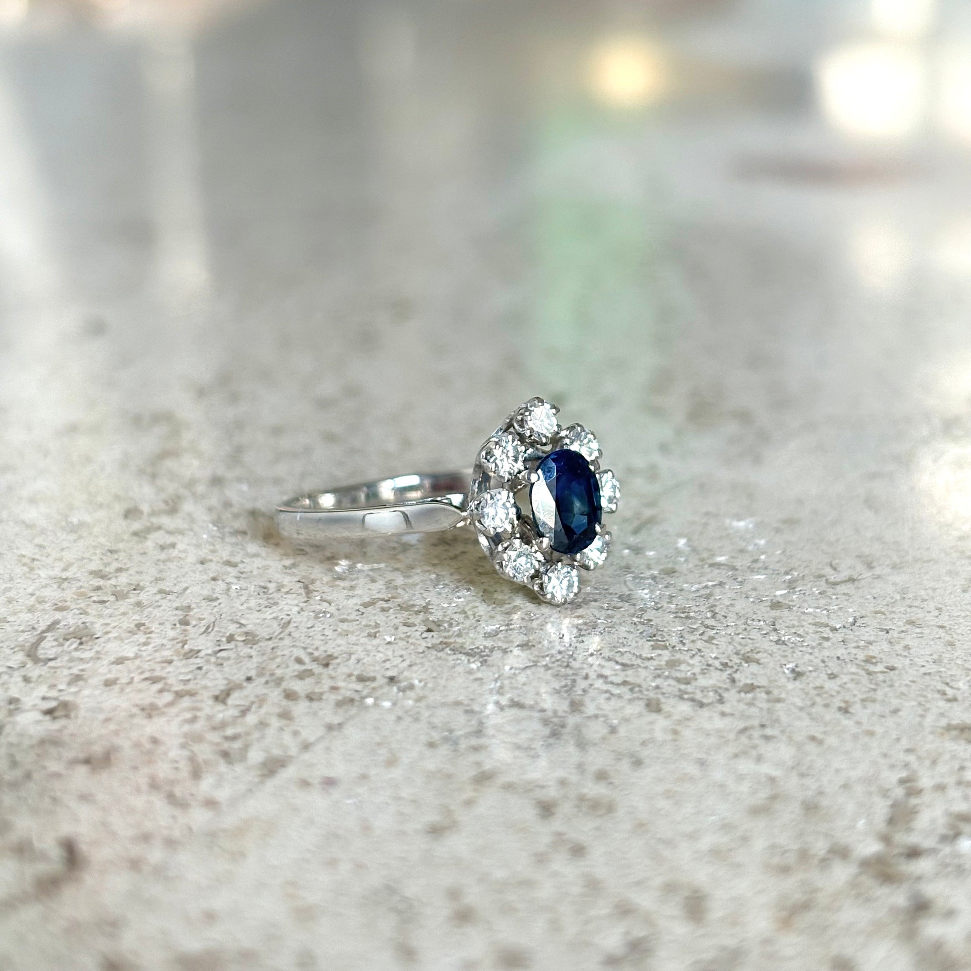 Bague Marguerite Vintage - Or Blanc 750 Saphir & Diamants