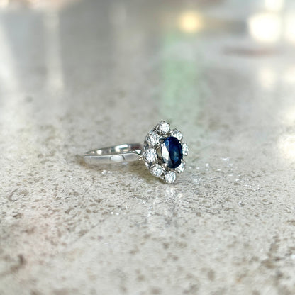 Bague Marguerite Vintage - Or Blanc 750 Saphir & Diamants