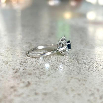 Bague Marguerite Vintage - Or Blanc 750 Saphir & Diamants