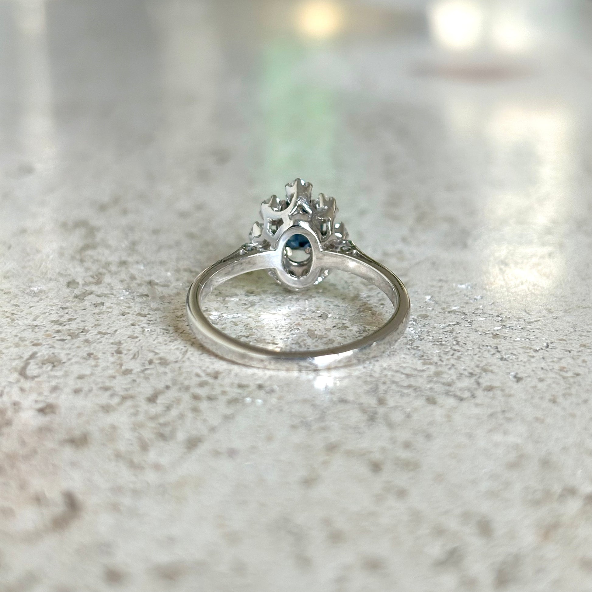 Bague Marguerite Vintage - Or Blanc 750 Saphir & Diamants