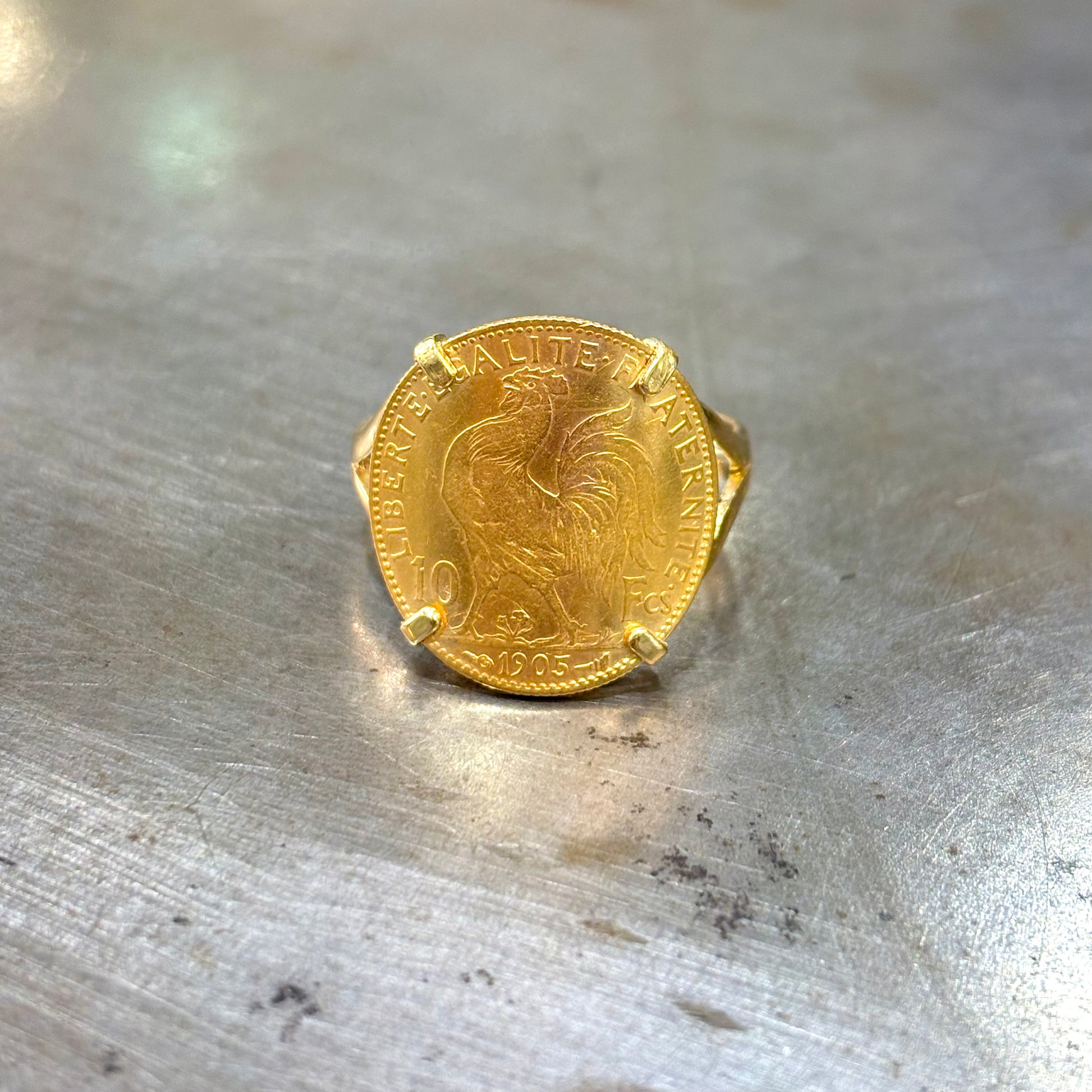 Bague Pièce - Or Jaune 750 & Pièce 10 Francs Marianne Coq