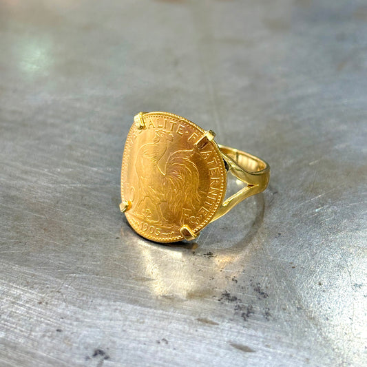 Bague Pièce - Or Jaune 750 & Pièce 10 Francs Marianne Coq