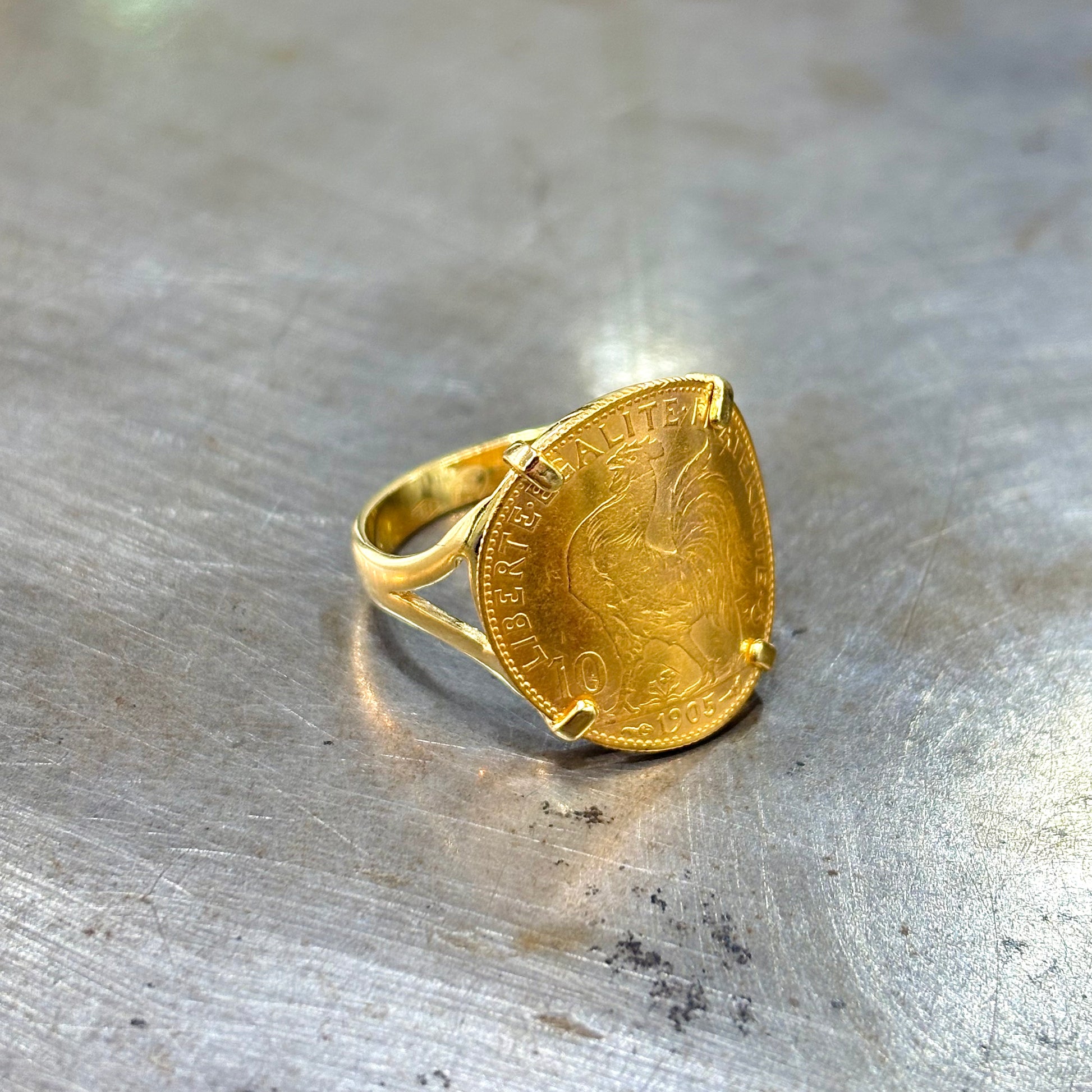 Bague Pièce - Or Jaune 750 & Pièce 10 Francs Marianne Coq