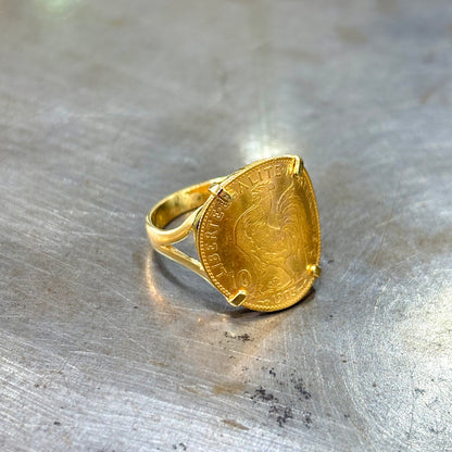 Bague Pièce - Or Jaune 750 & Pièce 10 Francs Marianne Coq