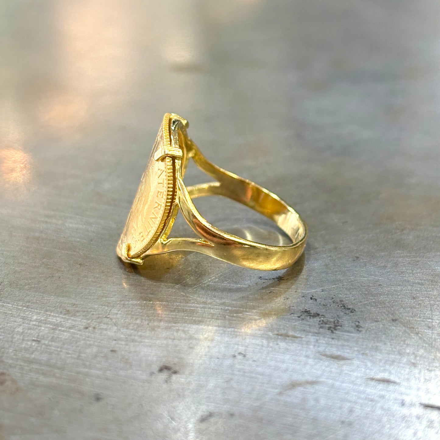 Bague Pièce - Or Jaune 750 & Pièce 10 Francs Marianne Coq