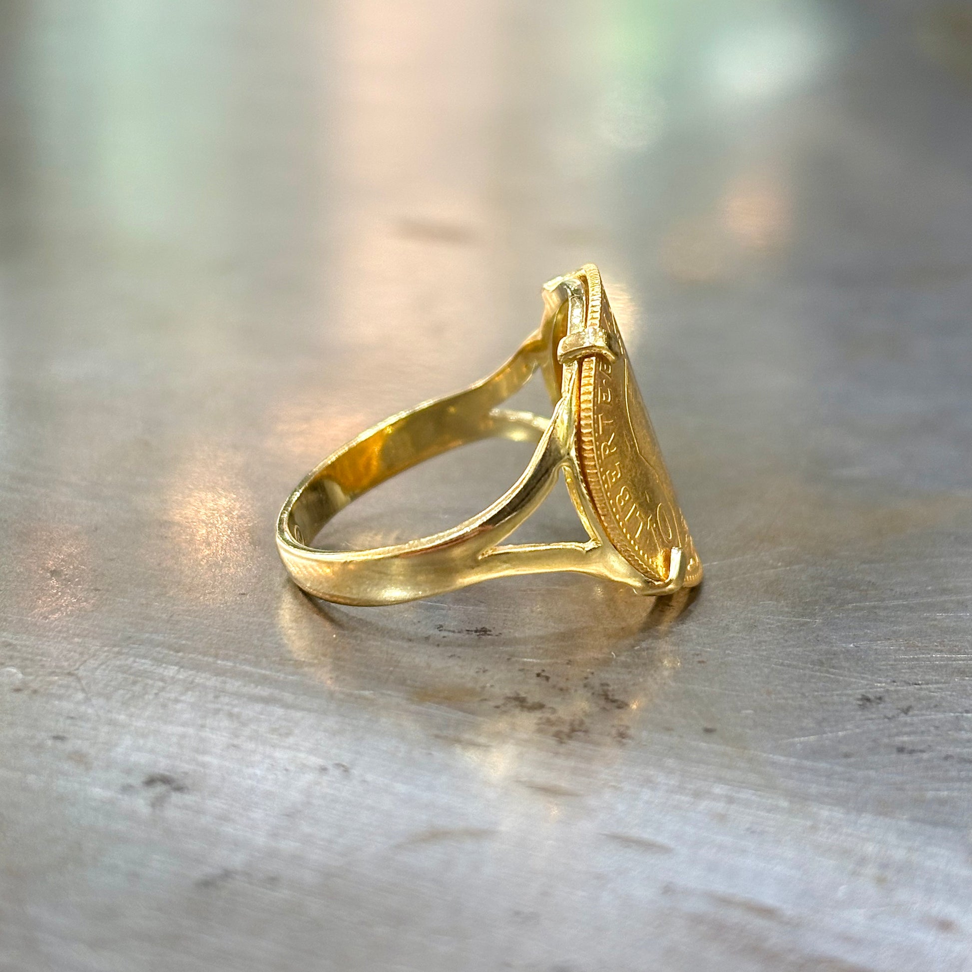 Bague Pièce - Or Jaune 750 & Pièce 10 Francs Marianne Coq