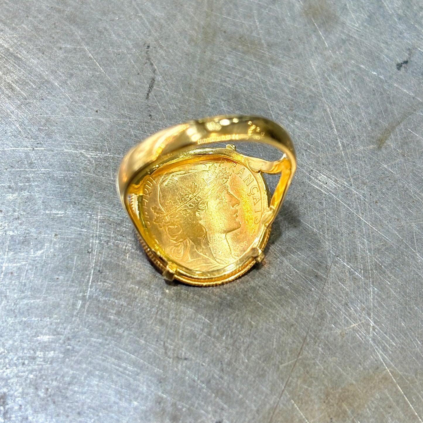 Bague Pièce - Or Jaune 750 & Pièce 10 Francs Marianne Coq