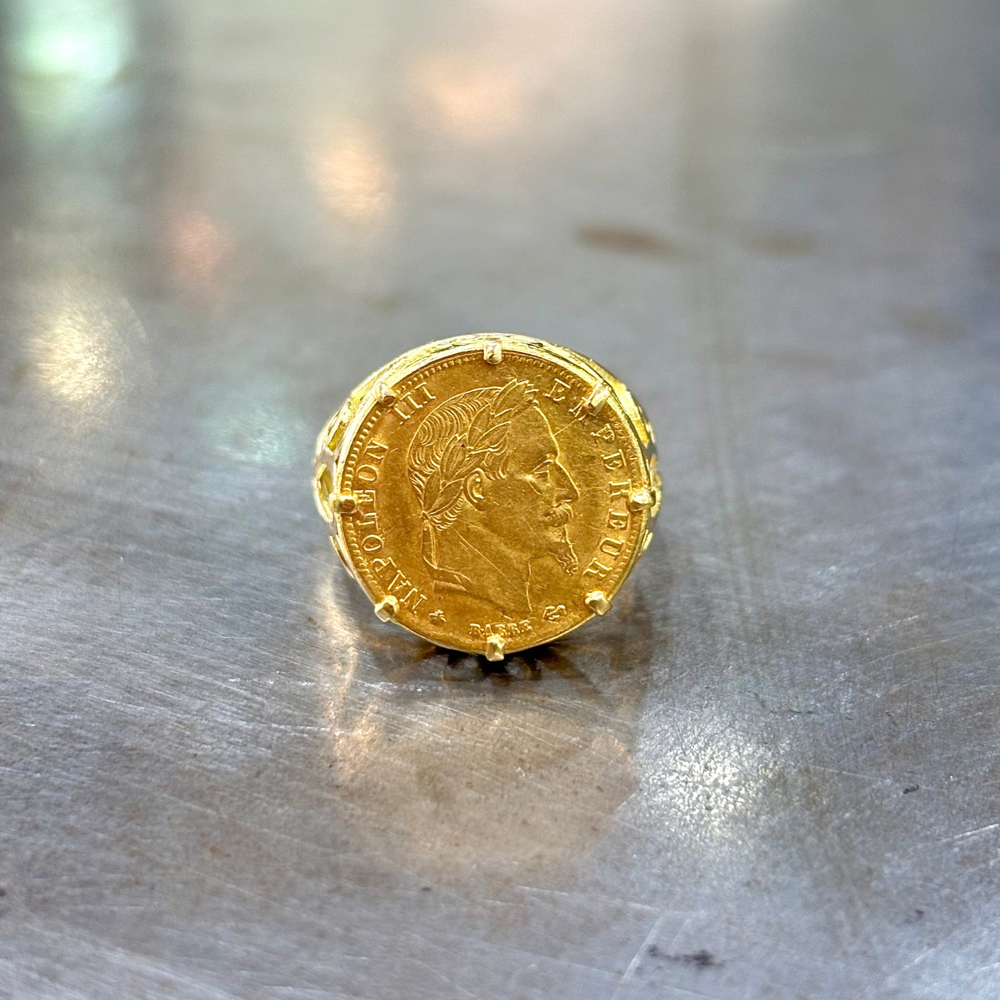 Bague Chevalière Pièce - Or Jaune 750 & Pièce Or 5 Francs Napoléon