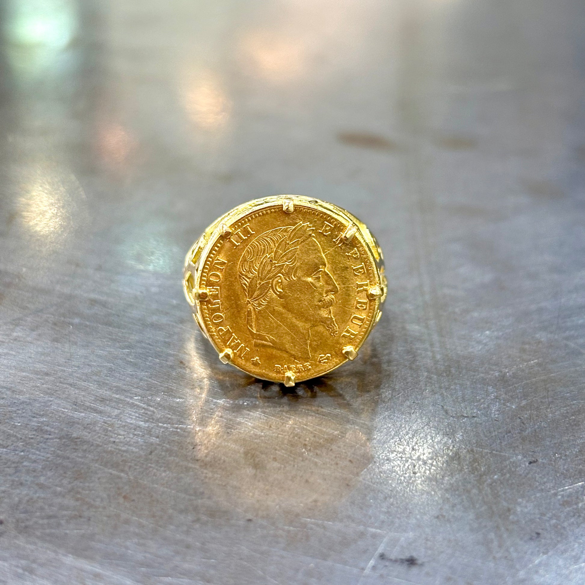Bague Chevalière Pièce - Or Jaune 750 & Pièce Or 5 Francs Napoléon