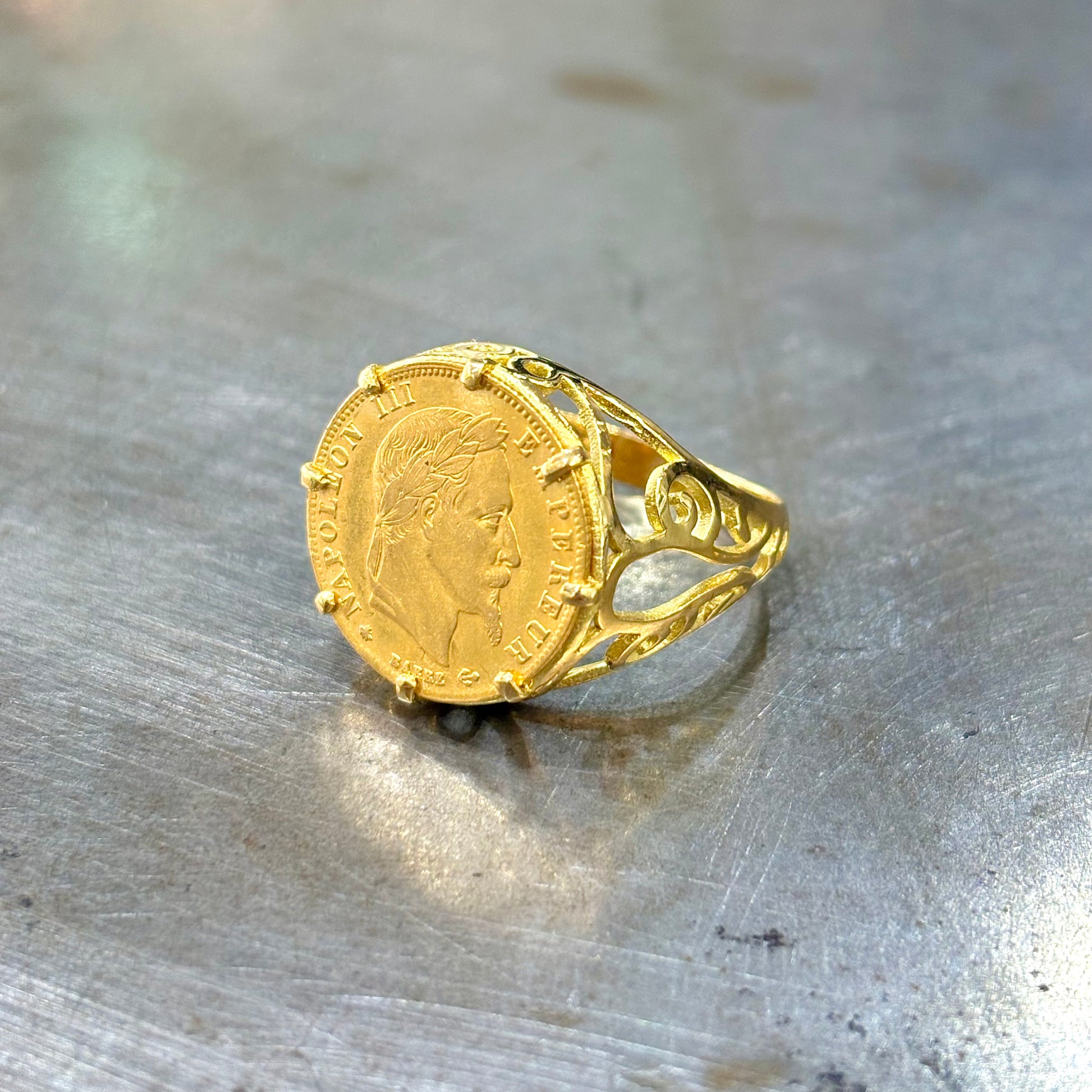 Bague Chevalière Pièce - Or Jaune 750 & Pièce Or 5 Francs Napoléon
