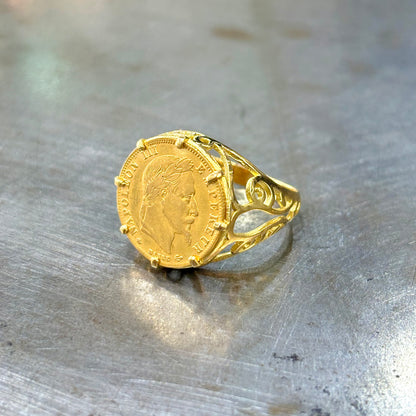 Bague Chevalière Pièce - Or Jaune 750 & Pièce Or 5 Francs Napoléon