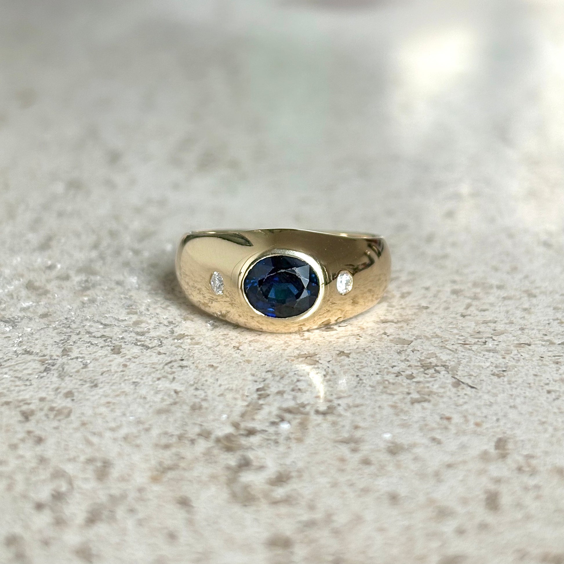 Bague Jonc - Or Jaune 750 Saphir & Diamants