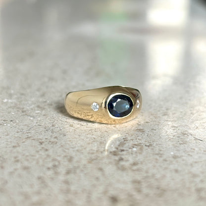 Bague Jonc - Or Jaune 750 Saphir & Diamants