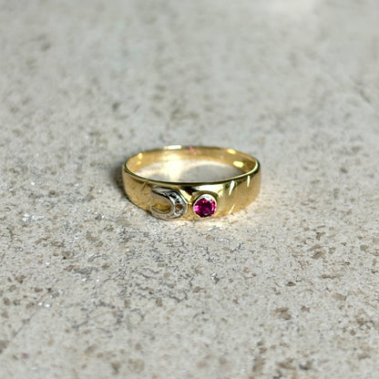Bague Fer à Cheval - Or Jaune 750 & Rubis
