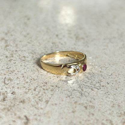 Bague Fer à Cheval - Or Jaune 750 & Rubis