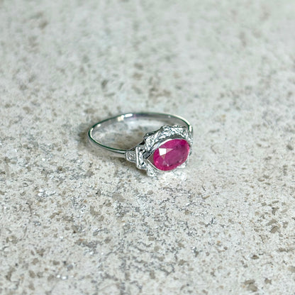 Bague Vintage Art Déco - Or Blanc 750 Rubis & Diamants