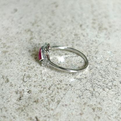 Bague Vintage Art Déco - Or Blanc 750 Rubis & Diamants