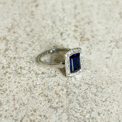Bague Art Déco Vintage - Or Blanc 750 Diamants & Saphir