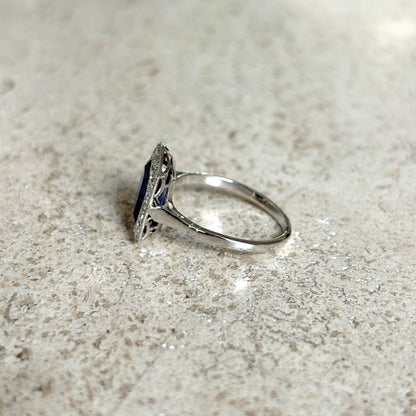 Bague Art Déco Vintage - Or Blanc 750 Diamants & Saphir