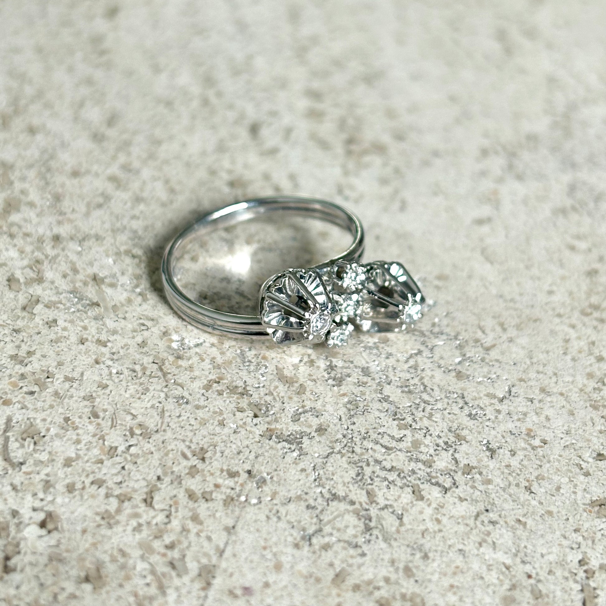 Bague Toi & Moi Vintage - Or Blanc 750 & Diamants