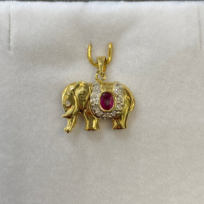 Pendentif Éléphant - Or Jaune 750 Rubis & Diamants