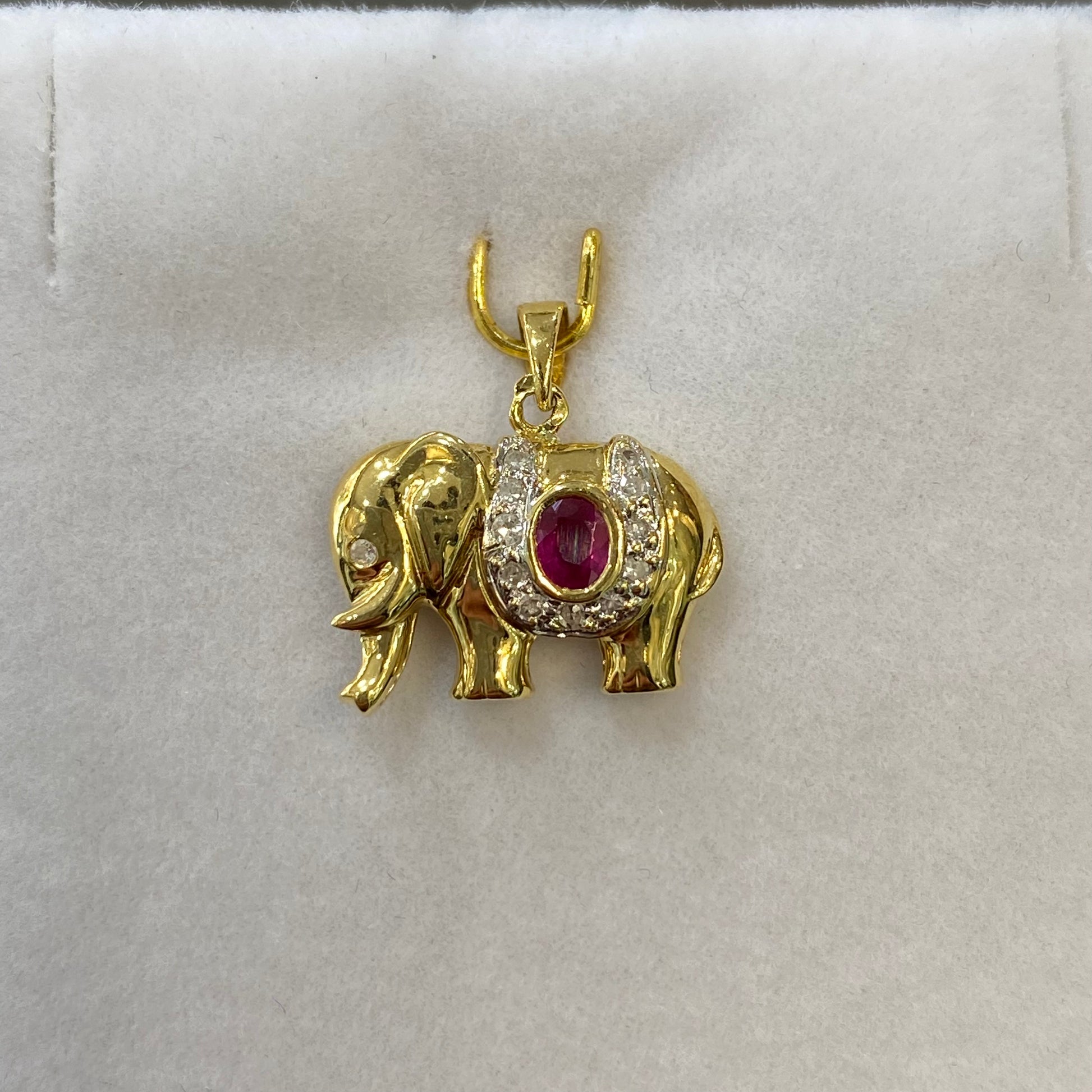 Pendentif Éléphant - Or Jaune 750 Rubis & Diamants Occasion