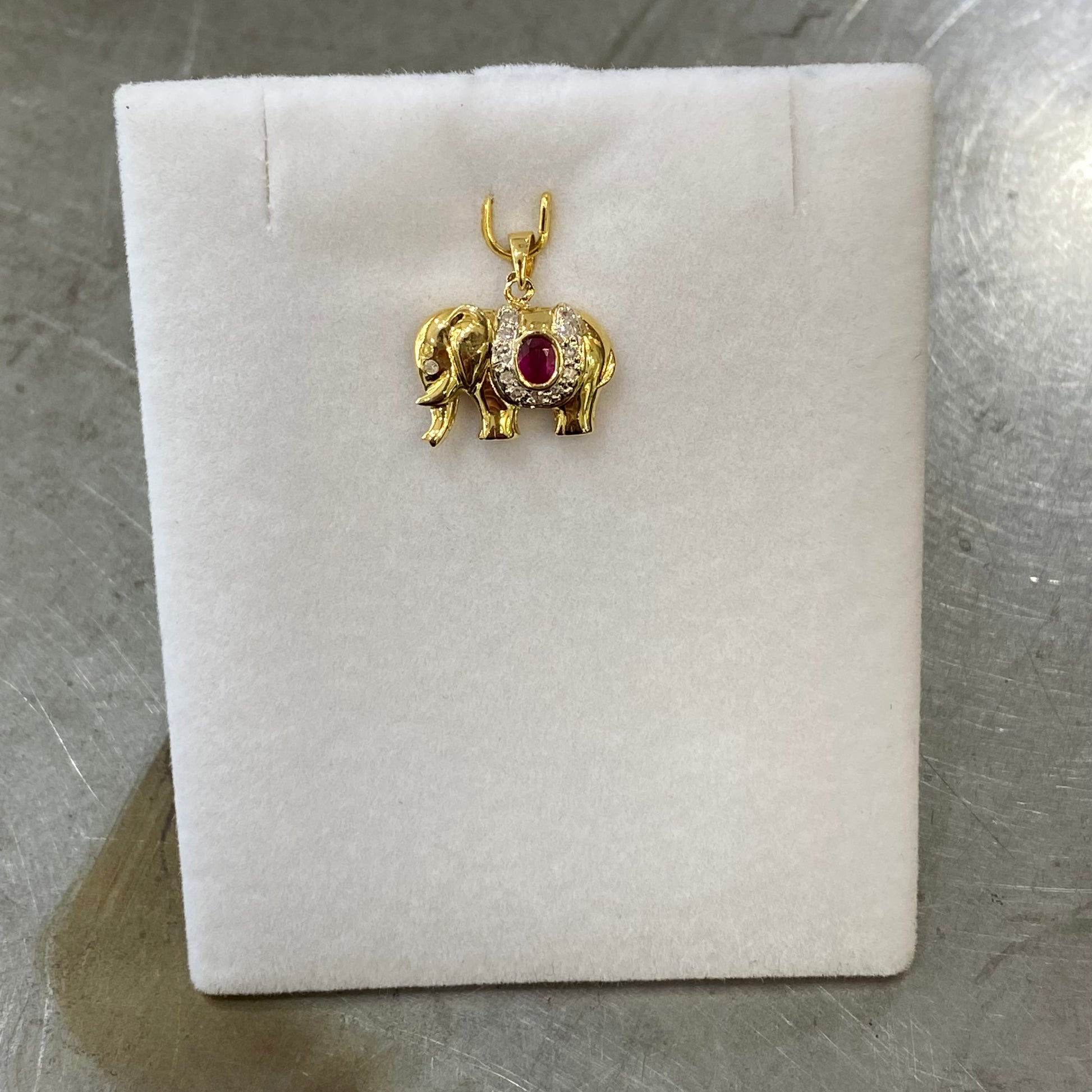 Pendentif Éléphant - Or Jaune 750 Rubis & Diamants Occasion