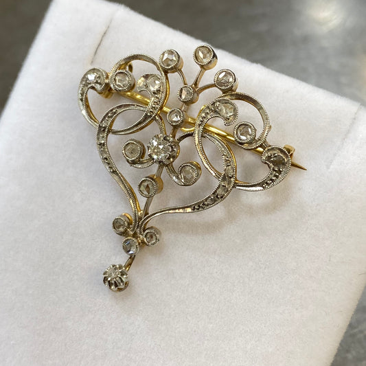 Collier/Broche Art Nouveau - Or Jaune 750/Platine & Diamants