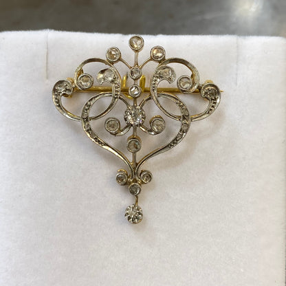 Pendentif/Broche Art Nouveau - Or Jaune 750/Platine & Diamants