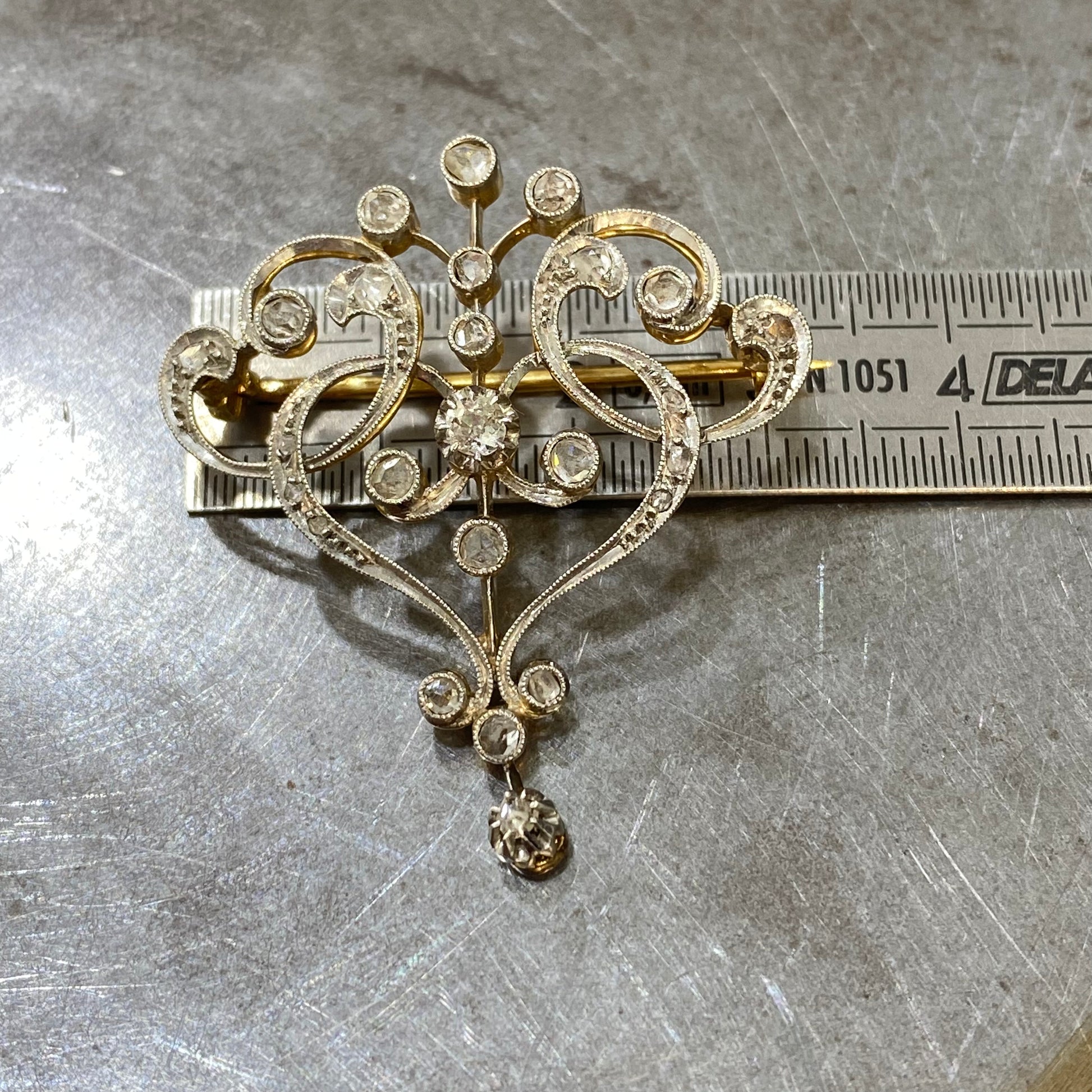 Pendentif/Broche Art Nouveau - Or Jaune 750/Platine & Diamants Occasion