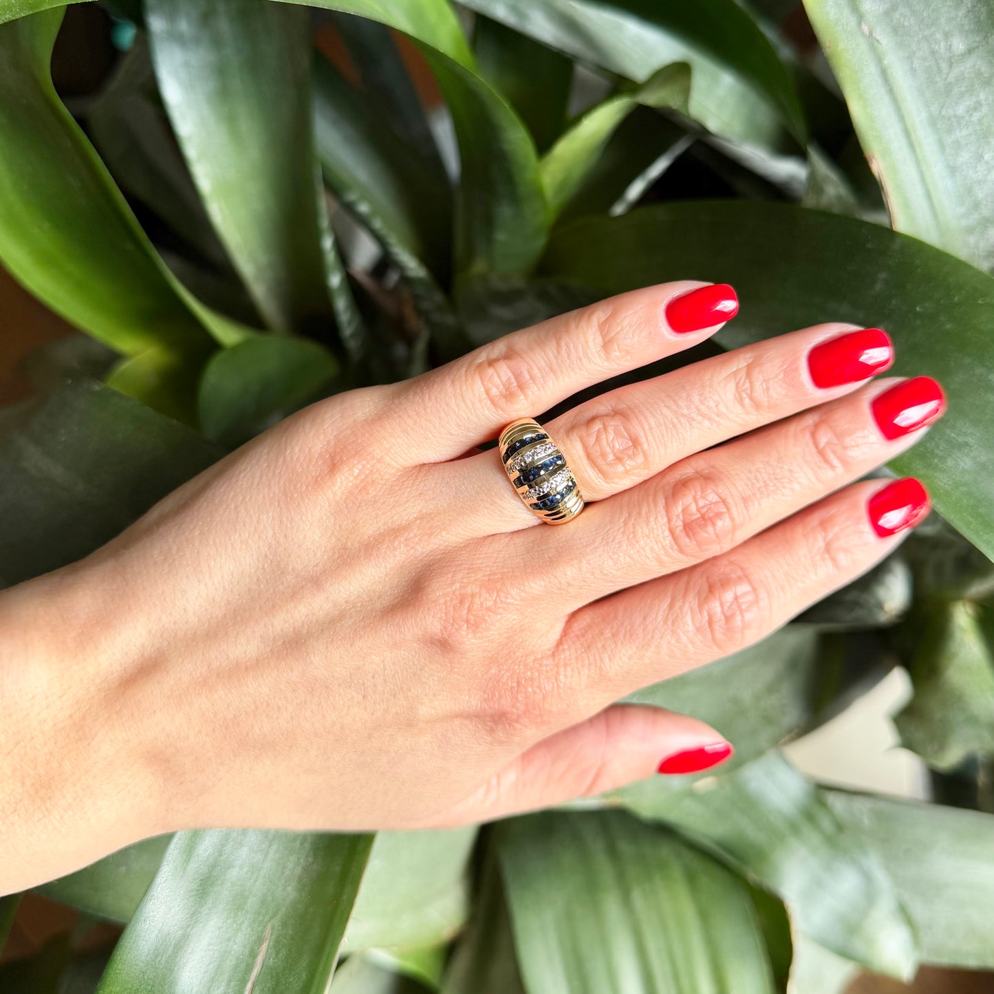 Bague Jonc Vintage - Or Jaune 750 Saphirs & Diamants