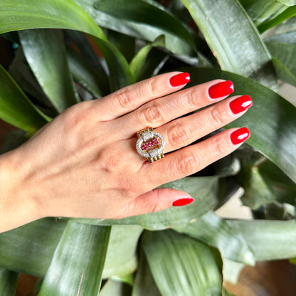 Bague Vintage Art Déco - Or Jaune 750 Rubis & Diamants