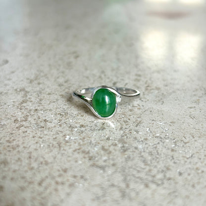 Bague Cabochon - Or Blanc 750 Aventurine & Diamant
