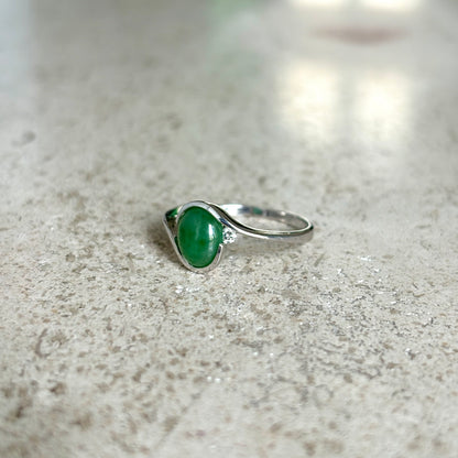 Bague Cabochon - Or Blanc 750 Aventurine & Diamant