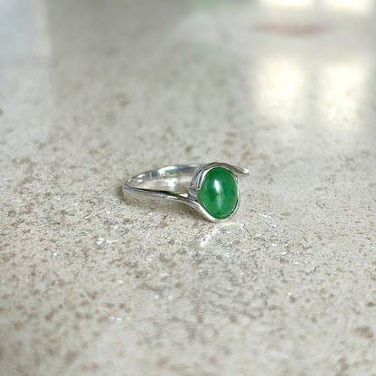 Bague Cabochon - Or Blanc 750 Aventurine & Diamant
