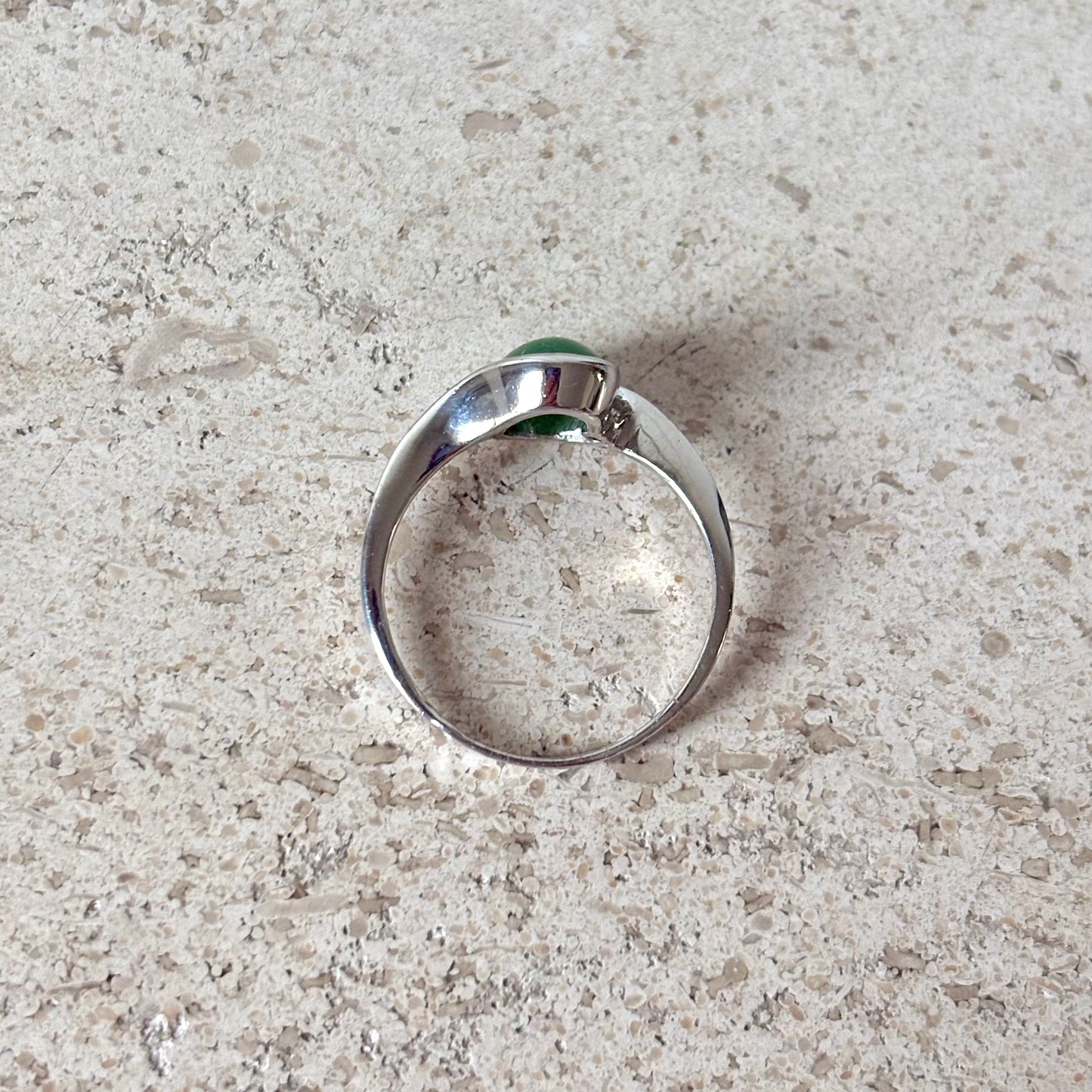 Bague Cabochon - Or Blanc 750 Aventurine & Diamant